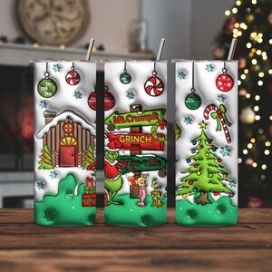 Grinch Holiday Tumbler with Straw - Green and White